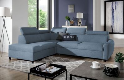 Ecksofa Schlafsofa Sofa ANTON in Stoff Esito Hellblau Ottomane Links