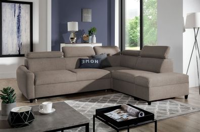 Ecksofa Schlafsofa Sofa ANTON in Stoff Esito Sand Ottomane Rechts