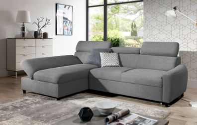 Ecksofa Schlafsofa Sofa ANTON XS in Stoff Esito Grau Ottomane Links