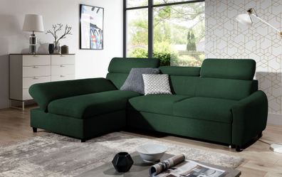 Ecksofa Schlafsofa Sofa ANTON XS in Stoff Esito Dunkelgrün Ottomane Links