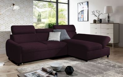 Ecksofa Schlafsofa Sofa ANTON XS in Stoff Esito Violett Ottomane Rechts