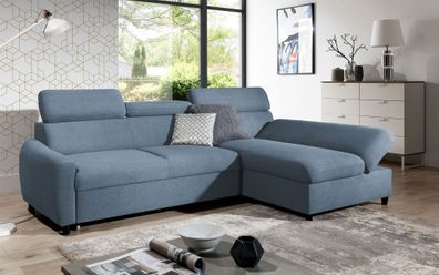 Ecksofa Schlafsofa Sofa ANTON XS in Stoff Esito Hellblau Ottomane Rechts