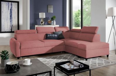 Ecksofa Schlafsofa Sofa ANTON in Stoff Esito Rosa Ottomane Rechts