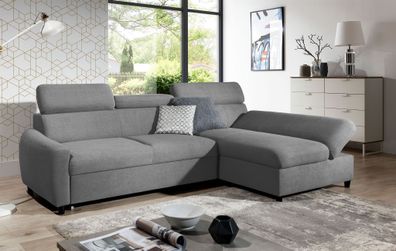 Ecksofa Schlafsofa Sofa ANTON XS in Stoff Esito Grau Ottomane Rechts