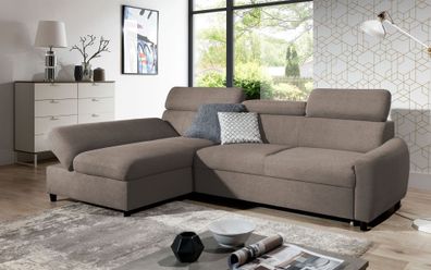 Ecksofa Schlafsofa Sofa ANTON XS in Stoff Esito Sand Ottomane Links