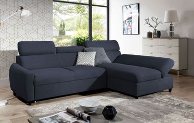 Ecksofa Schlafsofa Sofa ANTON XS in Stoff Esito Dunkelblau Ottomane Rechts