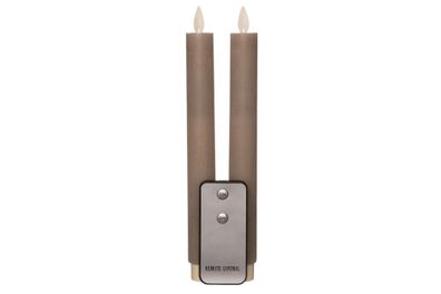 LED Stabkerzen mit beweglicher Flamme taupe 2x23cm 2 St. Fernbedienung warmweiß