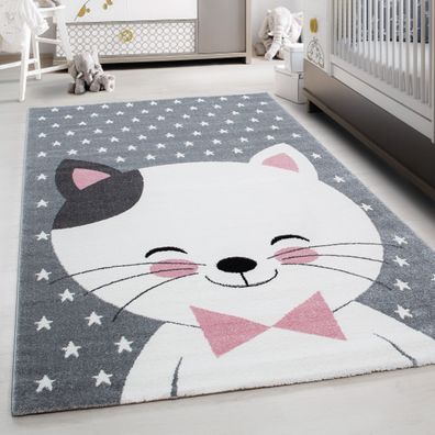 Teppich Kinderteppich Rund Kurzflor Pflegeleicht Katze Kinderzimmer Pink