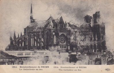 Postkarte WWI Senlis. Bombardement de Reims