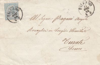 Italien Königreich vollständiger Brief aus dem Jahr 1864 von Palermo nach Como