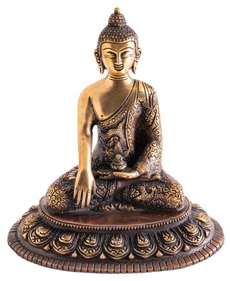 Buddha Shakyamuni Messing antiq 17,5 cm 1,8 kg Altarfigur Statue Feng-Shui