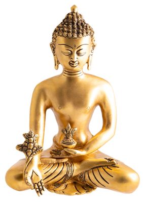 Medizin BUDDHA Messing gold matt 22,5 cm 2,4 kg Buddhafigur Altarfigur