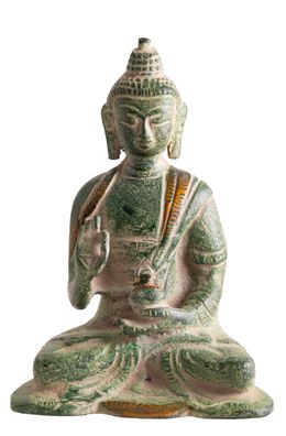 Buddha Kanakamuni Messing Sandstein grün gold 12 cm 600 g Buddhafigur Altarfigur
