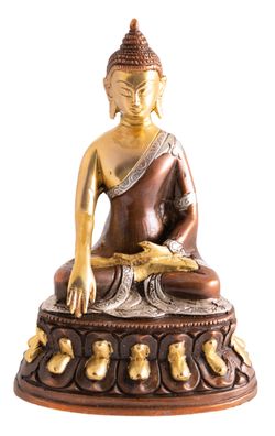 Buddha Shakyamuni Messing 3farbig 18 cm 1,3 kg Altarfigur Buddhafigur Feng-Shui