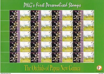 Papua New Guinea: 2007. kompletter Bogen Orchids 5,35k First personalised Stamps (7)
