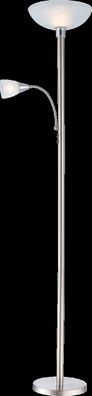 Globo Blade LED Stehleuchte Deckenfluter mit Lesearm nickel matt 1x E27,1x E14 mit Sc