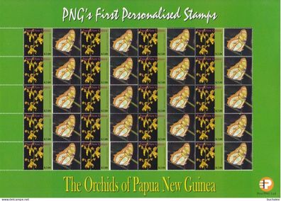 Papua New Guinea: 2007. kompletter Bogen Orchids 3,00k First personalised Stamps (26)