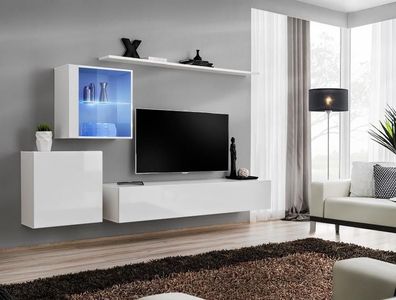 Komplett Set Wohnwand TV-Ständer Hochglanz Luxus Sideboard Weiß Neu Designer
