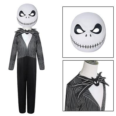 3-14 Years Kids Halloween Nightmare Jack Skellington Cosplay Jumpsuits With Mask