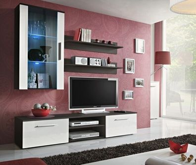 Wohnwand Komplette 5tlg. Wohnzimmer Einrichtung Set Regale Wandschrank TV-Ständer