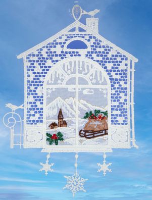 Plauener Spitze Fensterbild Weihnachten 24 cm Schlitten Weihnachtsdekoration Winter