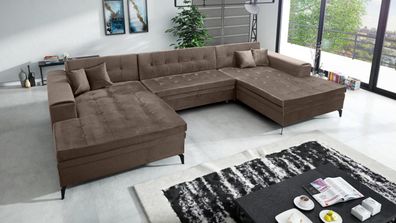 FURNIX Eck-Polstersofa Valerion XXL-Polstercouch U-Form 4 Kissen MH15 Braun