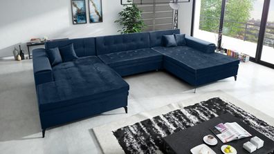 FURNIX Eck-Polstersofa Valerion XXL-Polstercouch U-Form 4 Kissen MH77 Blau