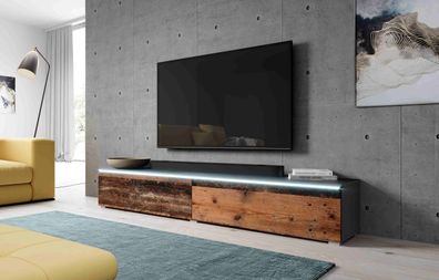 Furnix TV-Kommode Bargo 160 cm mit LED-Beleuchtung Anthrazit-Old style wood