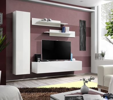 Wohnwand Weiß TV Ständer Designer Einrichtung Wohnzimmermöbel Wand Regale