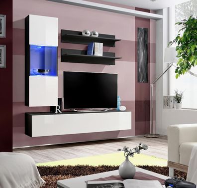 Wohnwand Set 4tlg. Wohnzimmer Komplett TV-Ständer Wand Regal Luxus Moderne Neu