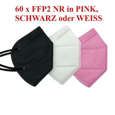 60 x FFP2 NR 3-Farbig Atem- & Mund- Schutzmaske FFP2 filtert >95%