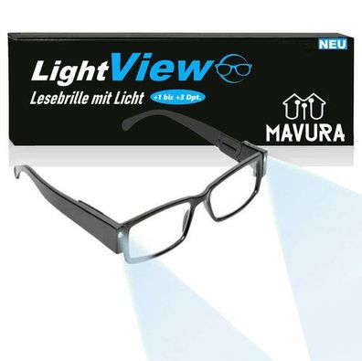 LightView LED Lesebrille Blaulichtfilter Lesehilfe Licht Unisex Schwarz 123 dpt