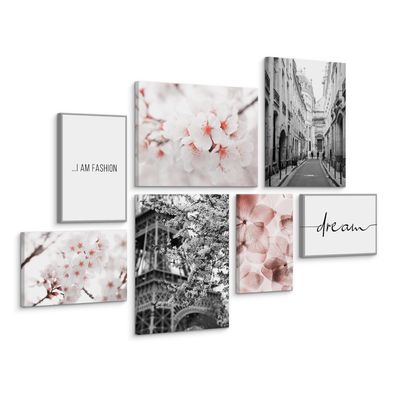 Muralo Leinwand Bilder Set Aufhängefertig BLUMEN Zitate Architektur 3D 110x80cm