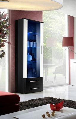 Designer Wohnzimmer Möbel Holz Vitrinen Glas Regal Schrank Schwarz Einrichtung