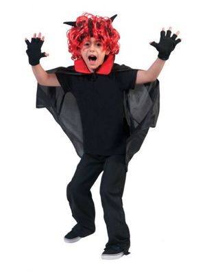 schwarzes Cape Kinder Umhang Halloween Kostüm Teufel Vampirumhang Fasching