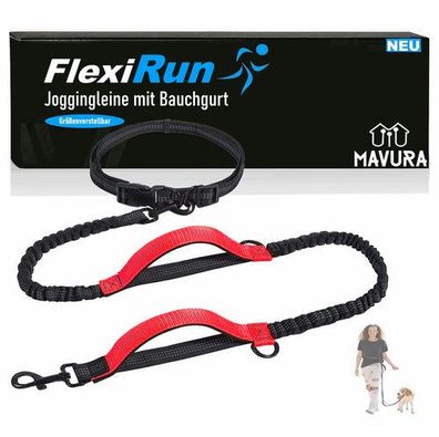 FlexiRun Joggingleine mit Bauchgurt Hundeleine Laufleine Fahrradleine elastisch