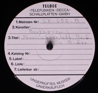 TELDEC none - Streichquartett Nr. 6 In B-Dur