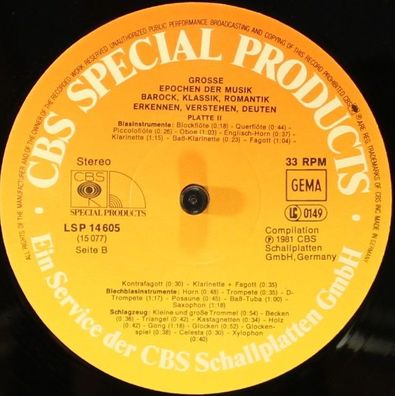 CBS Special Products LSP 14605 - Große Epochen Der Musik / Barock Klassik Roman