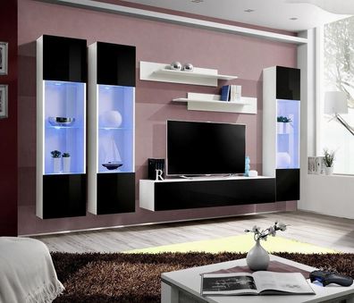 Moderne Wohnwand TV Ständer Wandschrank Set 6 tlg Wandregale Wohnzimmermöbel