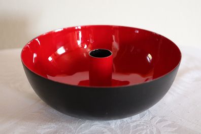 Kerzenhalter mit Schale BARISA 15 cm, für 1 Stabkerze, Farbe Rot/ Schwarz