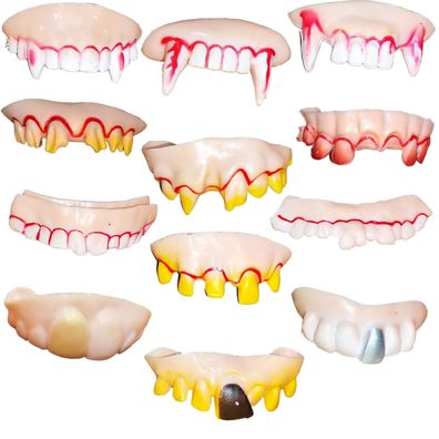 12 gruselige schlechte krumme blutige Zähne zahnlos Vampir Pimp Angeber Fake