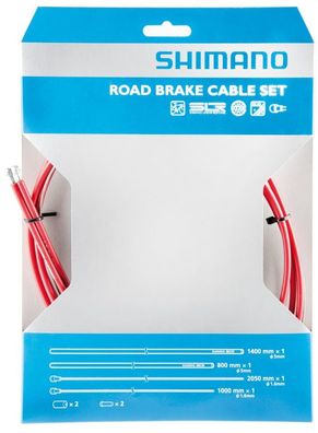 Shimano Bremszug-Set Road SIL-TEC beschichtet, VR HR, Set, rot