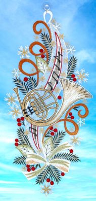 Plauener Spitze Fensterbild Weihnachten Instrument Horn Weihnachtsdekoration