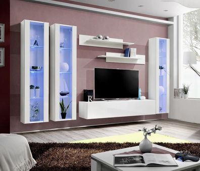 Wohnzimmer Wohnwand TV Ständer Sideboard Holz Hänge Vitrine Designer Einrichtung