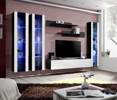 Designer Wohnzimmer Luxus Wohnwand Hänge Vitrine Modern Design Holz Einrichtung