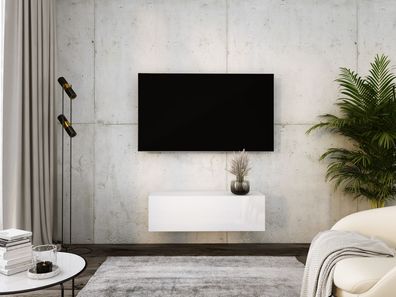 TV-Schrank, Lowboard in Weiß matt & Weiß Hochglanz B: 100 cm, H: 34 cm, T: 32 cm