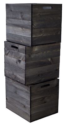 3er set Holzkiste schwarz lasiert passend für Kallax und Expeditregale Regaleinsatz