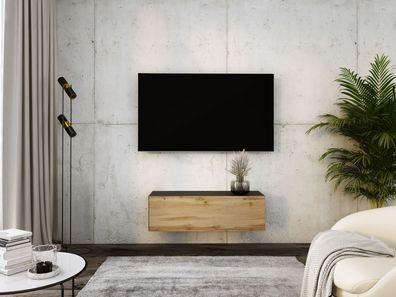 TV-Schrank, Lowboard in Schwarz & Wotan Eiche B: 100 cm, H: 34 cm, T: 32 cm
