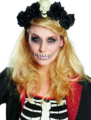 Kostüm Rosenhaarreif Haarreif Rosen Totenkopf Day of the Dead Halloween Karneval