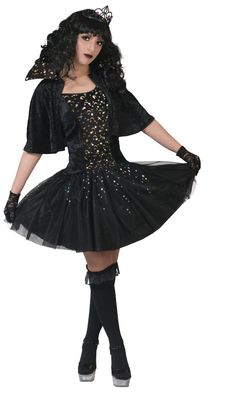 Halloweenkostüm Damen Mädchen schwarzes Kleid Sternen Fee Karneval Fasching